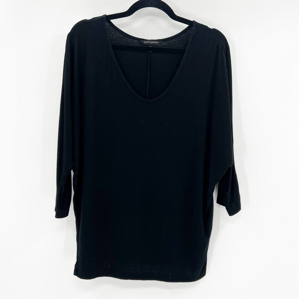 Banana Republic Women's Black 1/4 Zip Scoop Neck Relaxed Top Size SP